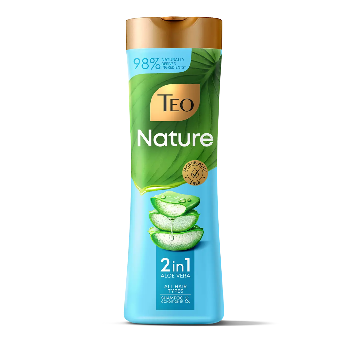 Single bottle of Teo Nature 2in1 Aloe Vera Shampoo & Conditioner for all hair types.