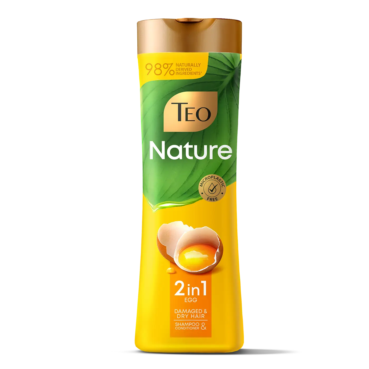 Single bottle of Teo Nature 2in1 Egg Shampoo & Conditioner for damaged and dry hair.
